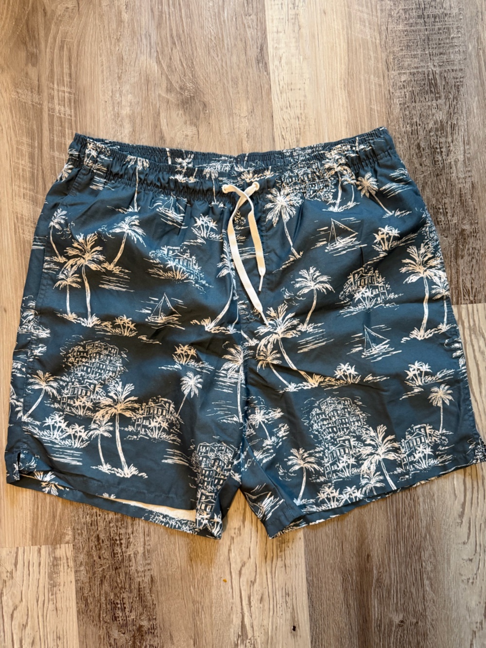 Old Navy Green Swimsuit with Cream Tropical Print